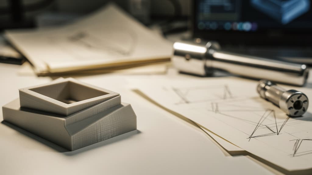 Architektur-Detail eines 3D-gedruckten Prototyps auf einer Werkbank — Beispiel für Kristmann-Technologies-Engineering