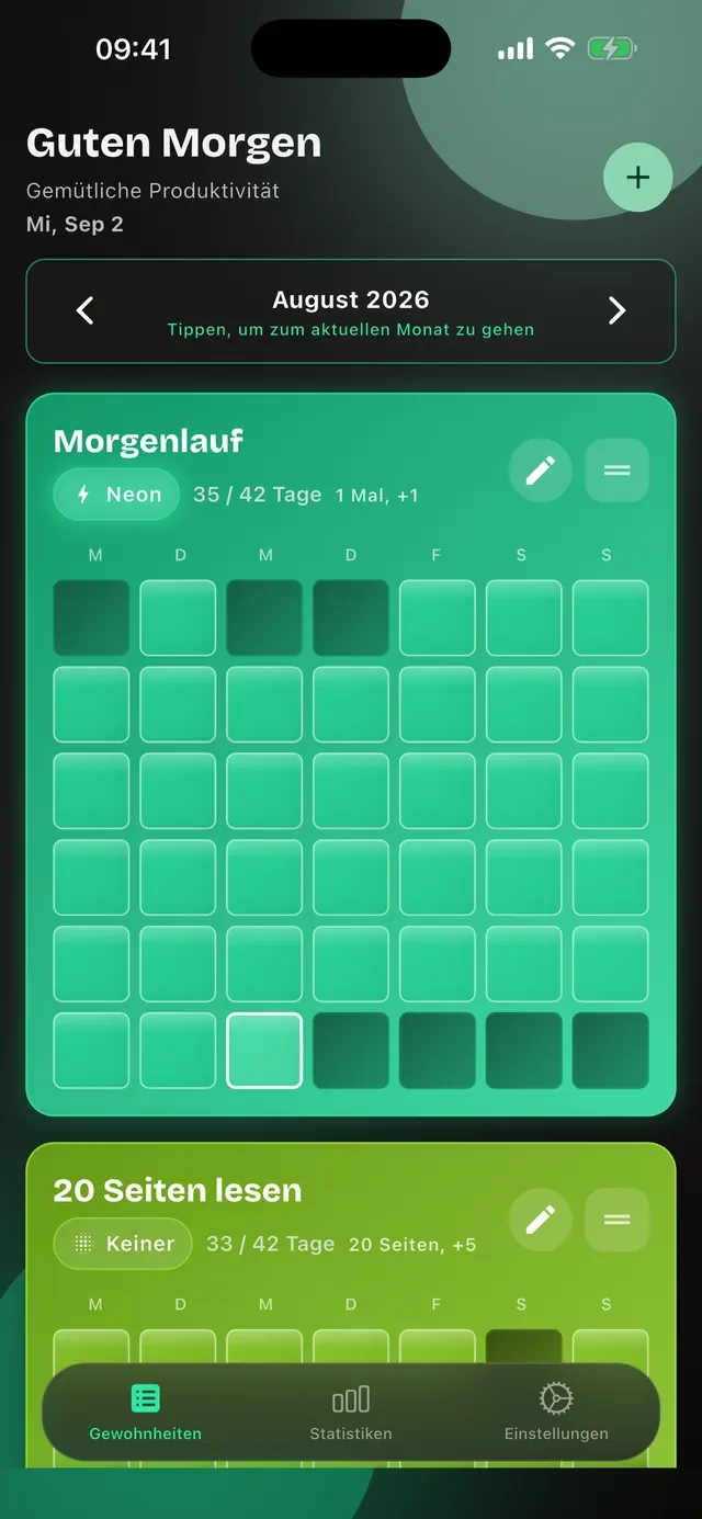 Habit Tracker Grid auf dem iPhone: Monatsraster der Gewohnheit Morgenlauf